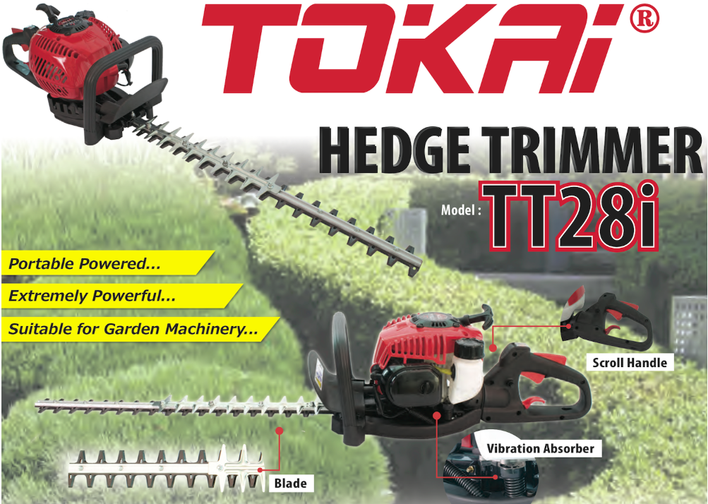 TOKAI Petrol Hedge Trimmer 600mm, 25cc, 6kg TT28